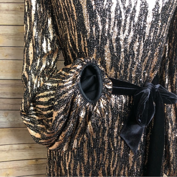NWT & ADAM Velvet Tie Short Long Sleeve Sequin Dress! - Picture 7 of 9